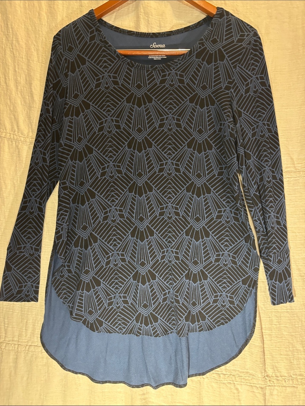 Soma Navy & Black Geometric-Print Long Sleeve Tee